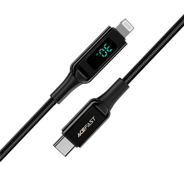 AceFast C6-03 USB-C To USB-C 100W Zinc Alloy Digital Display Braided Charging Data Cable Black