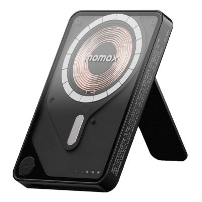 Momax 1-Power X Pro Magnetic Wireless Battery Pack (5000mAh) with Stand and Built-in USB-C Cable (Black)