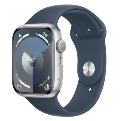 Apple Watch Series 9 GPS 45mm Silver Aluminium Case with Storm Blue Sport Band - M/L