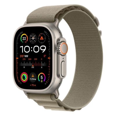 Apple Watch Series 9  Ultra 2 GPS + Cellular, 49mm Titanium Case with Olive Alpine Loop - Medium