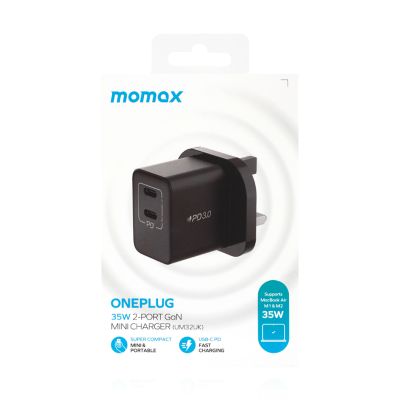 Momax Oneplug 35W 2-Port Gan Mini Charger Black