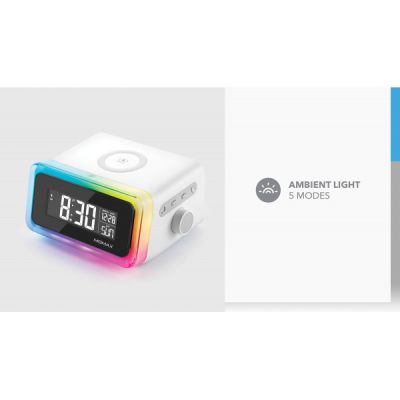 Momax Q.Clock2 Digital Clock With Wireless Charger White