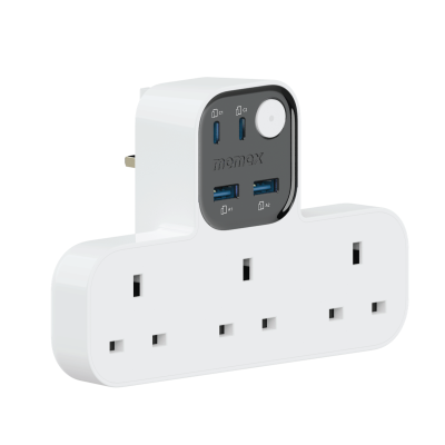 Momax 1-Charge Work Flow T-shaped Extention 3 Socket with USB (White)