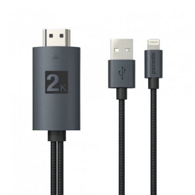 Porodo Braided HDMI Lightning Cable (2m/6.6ft) USB Black