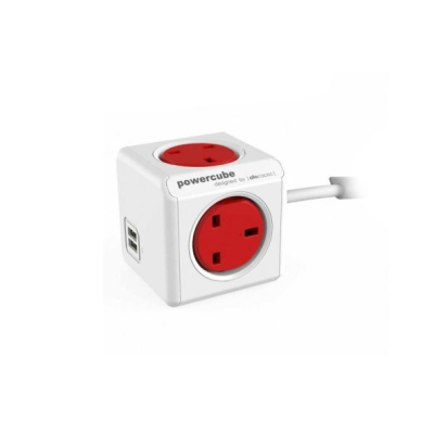 POWER CUBE EXTENDED USB UK 4X PLUG+2USB RED 1.5M