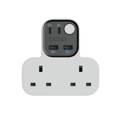 Momax 1-Charge Work Flow T-shaped Extention 2 Socket with USB (White)
