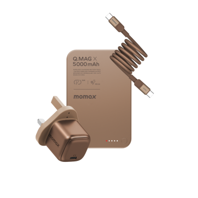 Momax Bundle Set ( 30Watts Charger 1-port type C + Mag Link Type C to Type C Cable 1M 60Watts + Q.Mag Power Bank 5000mAh Wireless Mag Safe Charge )