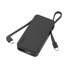 Momax 1-Power Vital+ 10000mAh Battery Pack with Dual Built-in USB-C Cable (Black)