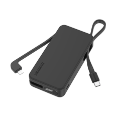 Momax 1-Power Vital+ 10000mAh Battery Pack with Built-in USB-C and Lightning Cable (Black)