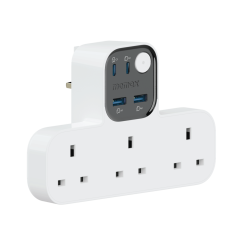 Momax 1-Charge Work Flow T-shaped Extention 3 Socket with USB (White)