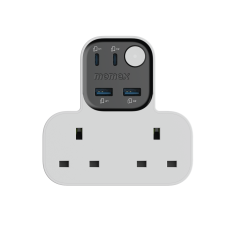 Momax 1-Charge Work Flow T-shaped Extention 2 Socket with USB (White)