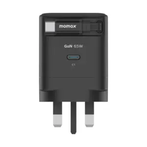 Momax 1-Charge+ 1-Port GaN 65W charger with Retractable USB-C Cable (Black) - Image 3