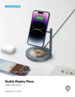 Momax Q.Mag Dual 2 Dual Magnetic Wireless Charging Stand Transpernt - Image 3