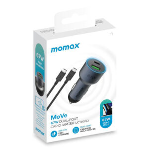 Momax MoVe 67W dual-port car charger with cable USB-C PD fast charging - Image 2