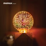 Momax Smart Fancy IoT LED Bulb (Radiant) +Momax Wooden Lamp Stand with Glass Cover (Sphere) - Image 3