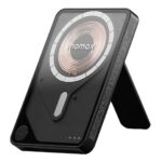 Momax 1-Power X Pro Magnetic Wireless Battery Pack (5000mAh) with Stand and Built-in USB-C Cable (Black)