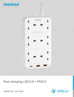 Momax ONEPLUG 6-Outlet Power Strip With USB Power Strip - White - Image 4