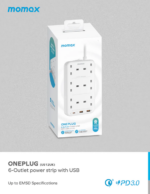 Momax ONEPLUG 6-Outlet Power Strip With USB Power Strip - White - Image 3