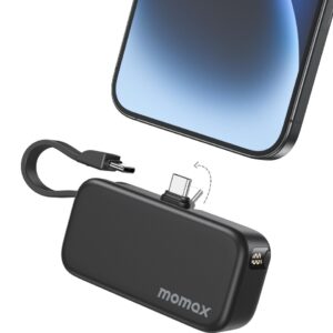 Momax 1-Power Mini 5000mAh Bulit-in foldable USB-C Battery pack (Black) - Image 3