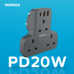 Momax ONEPLUG 3-Outlet T-shaped Extension Socket With USB (Black) - Image 3