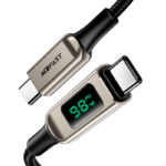AceFast C6-03 USB-C To USB-C 100W Zinc Alloy Digital Display Braided Charging Data Cable Silver