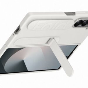 samsung galaxy fold 6 Silicone Grip Case with Stand White - Image 3