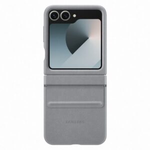 Samsung glaxy flip 6 Flap Vegan Leather Case Gray - Image 2
