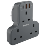 Momax ONEPLUG 3-Outlet T-shaped Extension Socket With USB (Black)