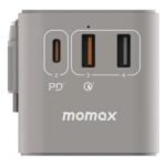 Momax 1-World Plus 70W GaN 3-Ports Built-in USB-C Cable AC Travel Adaptor - Grey - Image 3