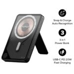 Momax 1-Power X Pro Magnetic Wireless Battery Pack (5000mAh) with Stand and Built-in USB-C Cable (Black) - Image 5