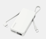 Momax 1-Power Vital+ 10000mAh Battery Pack with Built-in USB-C and Lightning Cable (White)