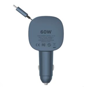 Momax 1-MOVE+ 60W 2-Port Car Charger with Built-in Retractable cable (Grey) - Image 2