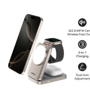 Momax 1-Charge Q.Port Qi2 3-in-1 Magnetic Wireless Charging Stand (Titanium) - Image 5