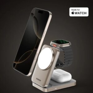 Momax 1-Charge Q.Port Qi2 3-in-1 Magnetic Wireless Charging Stand (Titanium) - Image 8