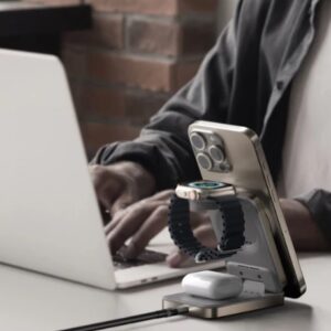 Momax 1-Charge Q.Port Qi2 3-in-1 Magnetic Wireless Charging Stand (Titanium) - Image 6