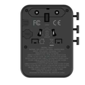 Momax 1-World² 5-Port Mini Universal Travel GaN Charger 70W with Dual AC (Black) - Image 5