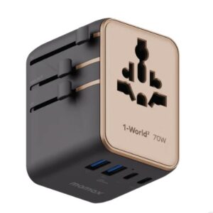 Momax 1-World² 5-Port Mini Universal Travel GaN Charger 70W with Dual AC (Desert Titanium) - Image 1