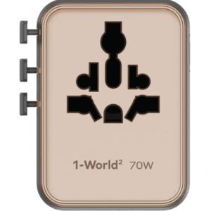 Momax 1-World² 5-Port Mini Universal Travel GaN Charger 70W with Dual AC (Desert Titanium) - Image 2