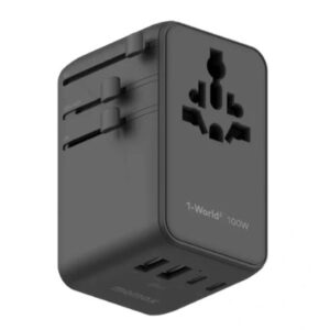 Momax 1-World² Universal 4-Port Travel GaN Charger 100W with Dual AC (Black) - Image 1