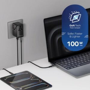 Momax 1-World² Universal 4-Port Travel GaN Charger 100W with Dual AC (Black) - Image 6