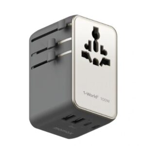 Momax 1-World² Universal 4-Port Travel GaN Charger 100W with Dual AC (Titanium) - Image 1