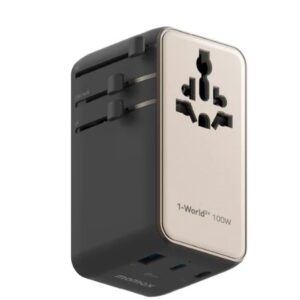 Momax 1-World²⁺ 4-Port Mini Universal Travel GaN Charger with Built-In Retractable Cable 100W with Dual AC (Titanium) - Image 1