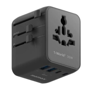 Momax 1-World² 5-Port Mini Travel GaN Charger 35W with Dual AC (Black) - Image 1