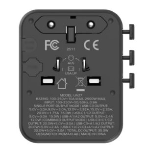 Momax 1-World² 5-Port Mini Travel GaN Charger 35W with Dual AC (Black) - Image 2