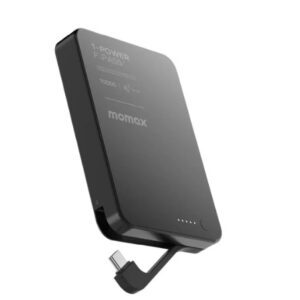Momax 1-Power F.Pass⁺ 10000mAh Magnetic Battery Pack with Built-in Cable (Black) - Image 1
