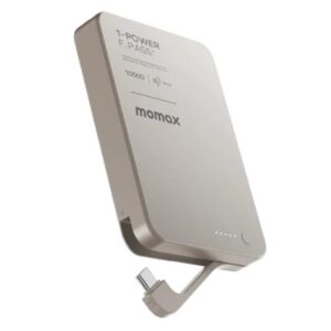 Momax 1-Power F.Pass⁺ 10000mAh Magnetic Battery Pack with Built-in Cable (Titanium) - Image 1