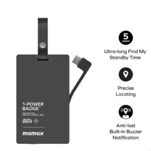 Momax 1-Power Badge+ Emergency Power Bank With Find My Locator  (Black) - Image 6
