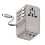 Momax 1-World Plus 70W GaN 3-Ports Built-in USB-C Cable AC Travel Adaptor - Grey