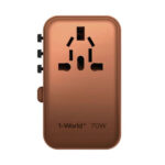 Momax 1-World Plus 70W GaN 3-Ports Built-in USB-C Cable AC Travel Adaptor - Desert Titanium - Image 2