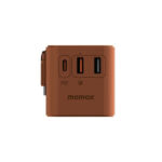Momax 1-World Plus 70W GaN 3-Ports Built-in USB-C Cable AC Travel Adaptor - Desert Titanium - Image 3